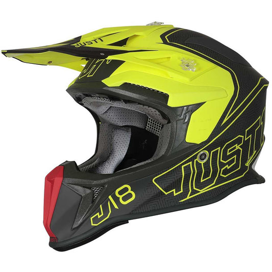 Casco Moto Cross Enduro Just1 J18 + MIPS VERTIGO Rosso Grigio Giallo Fluo