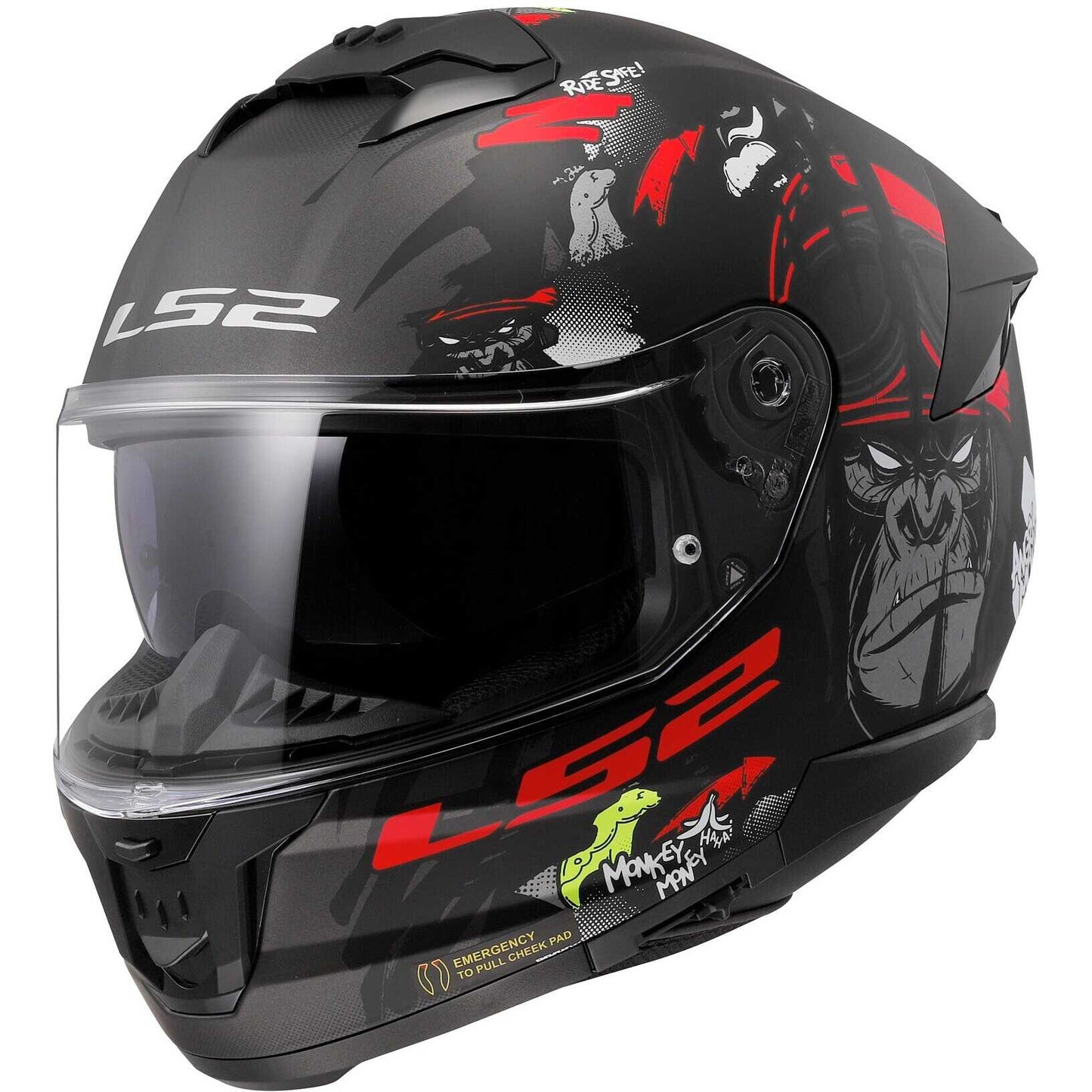 Casco moto LS2 STREAM 2 Angry Monkey Nero Opaco Rosso