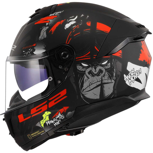Casco moto LS2 STREAM 2 Angry Monkey Nero Opaco Rosso