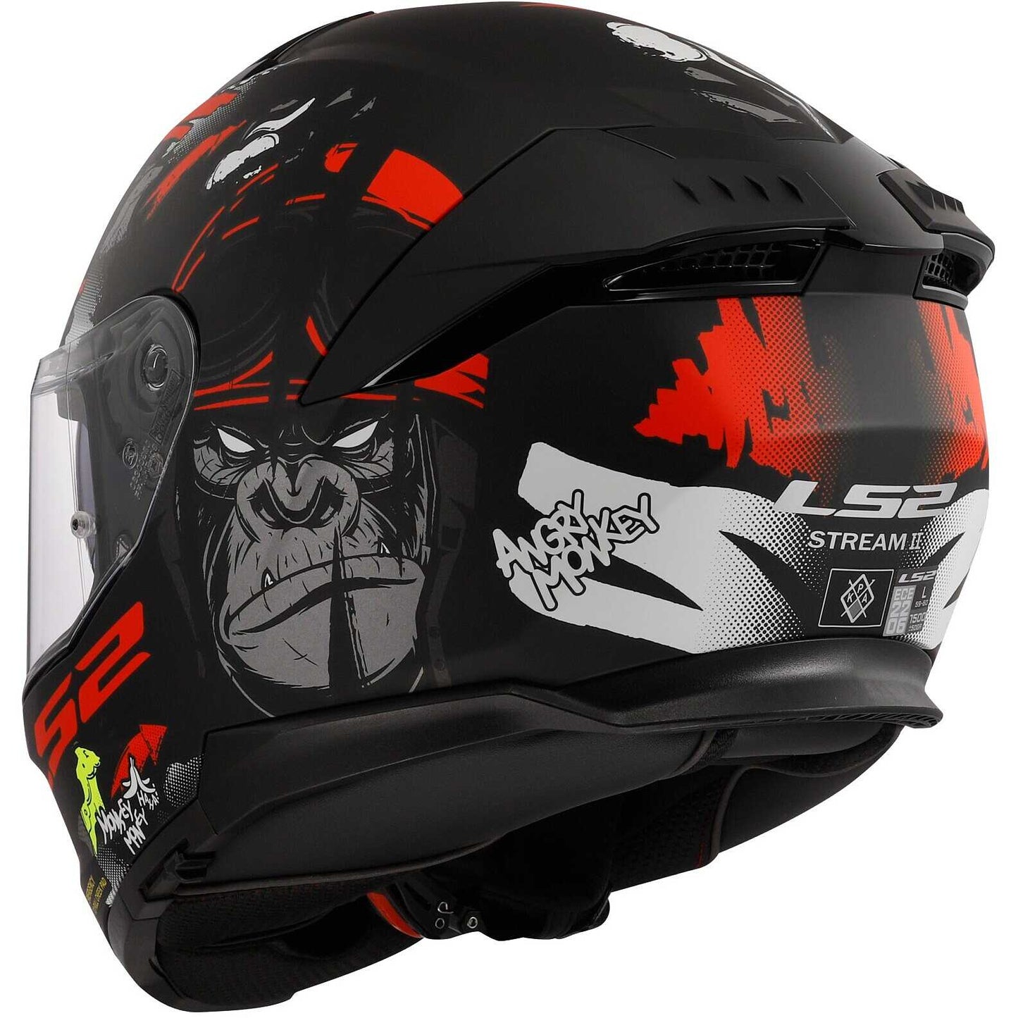 Casco moto LS2 STREAM 2 Angry Monkey Nero Opaco Rosso