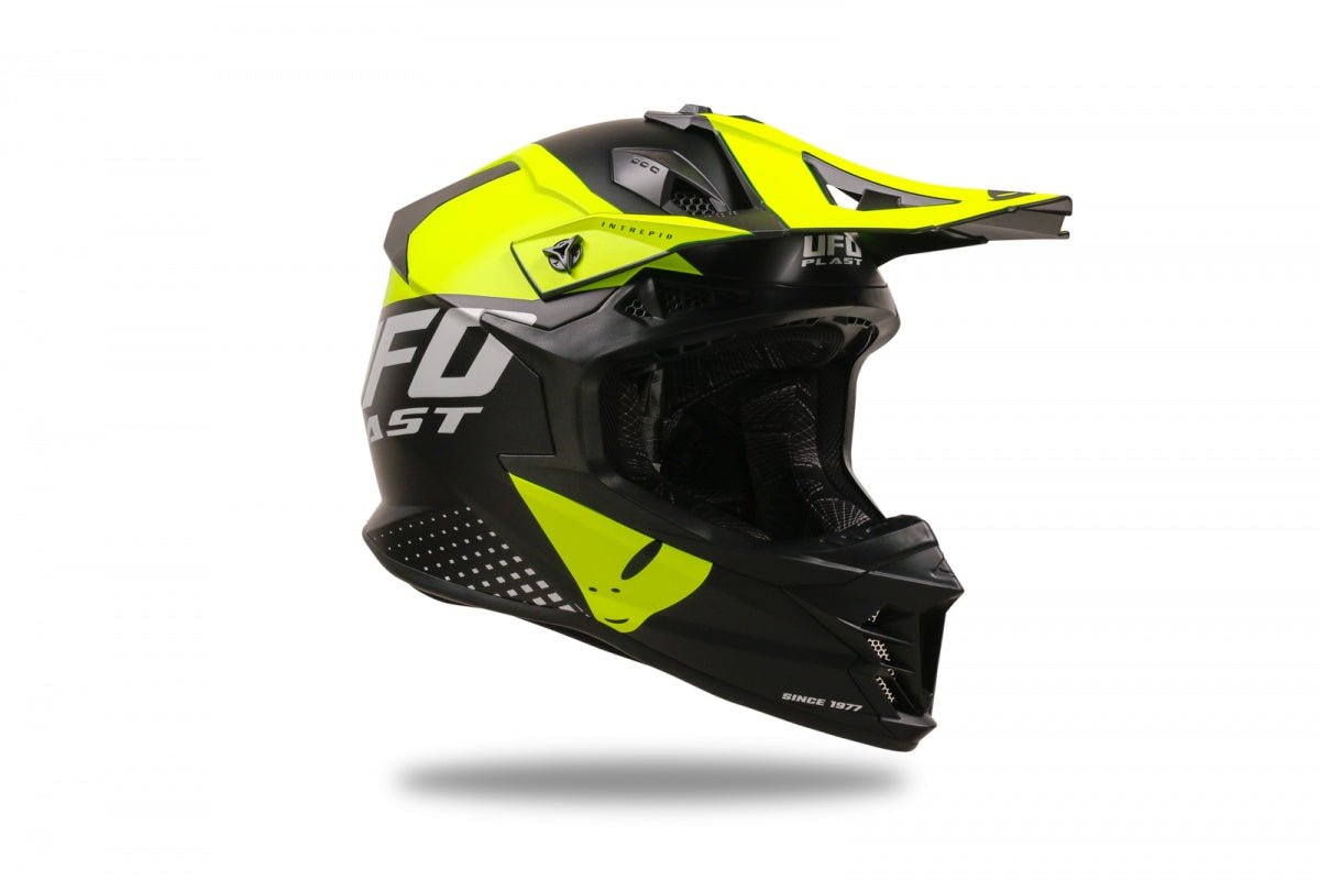 CASCO MOTOCROSS ENDURO UFO INTREPID NERO GIALLO FLUO