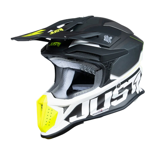 Casco Moto Cross Enduro Just1 J18-f Hexa Fluo Giallo Nero Bianco