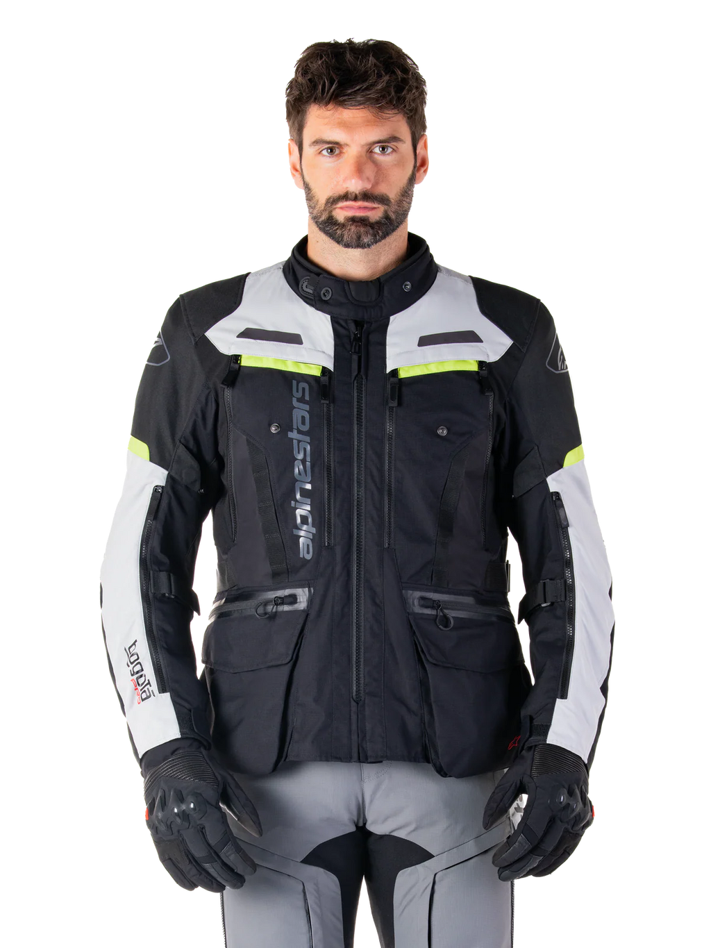 Giacca moto quattro 4 stagioni Alpinestars Bogotà Pro Drystar Grigio Giallo Fluo