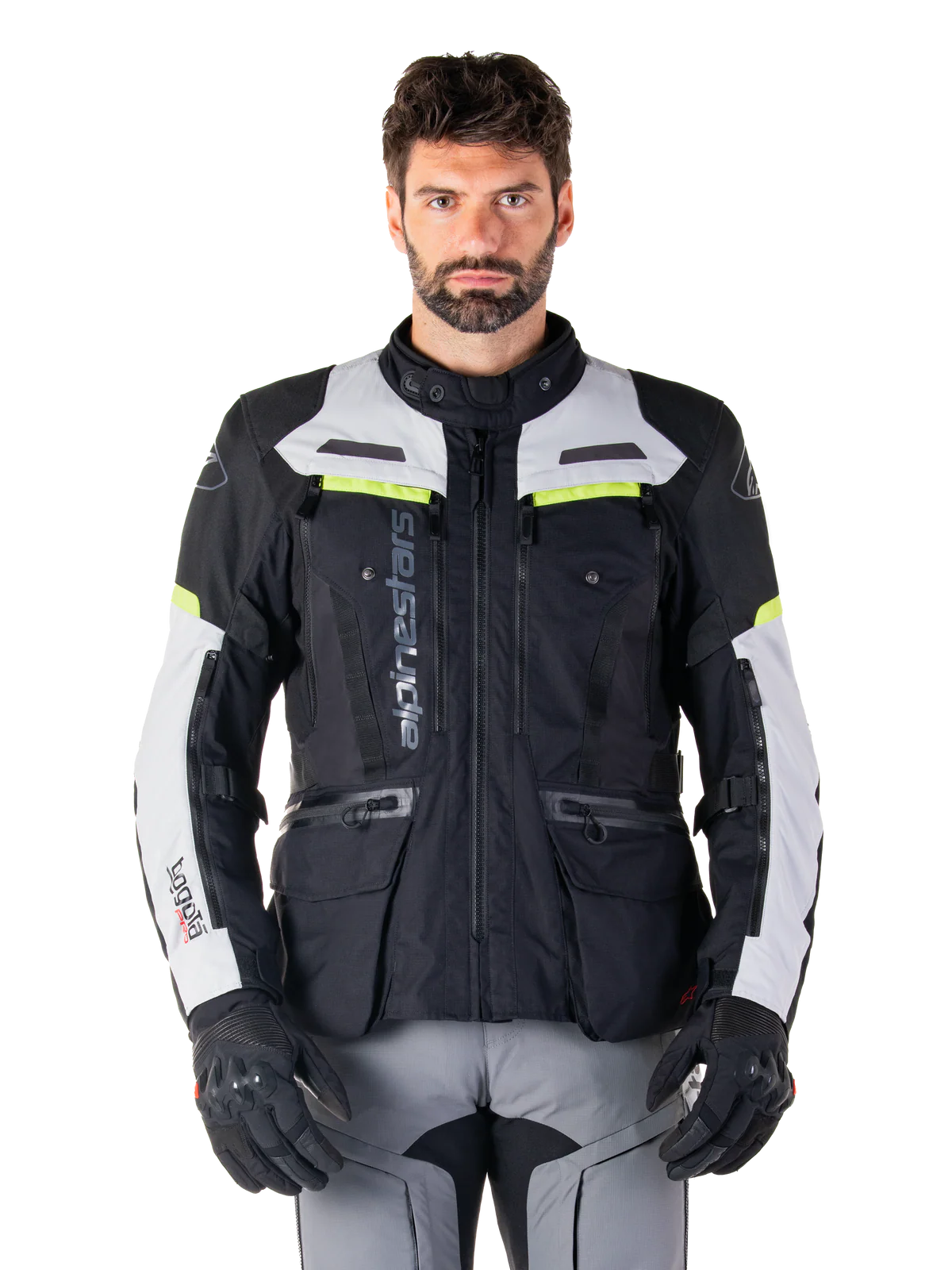 Giacca moto quattro 4 stagioni Alpinestars Bogotà Pro Drystar Grigio Giallo Fluo