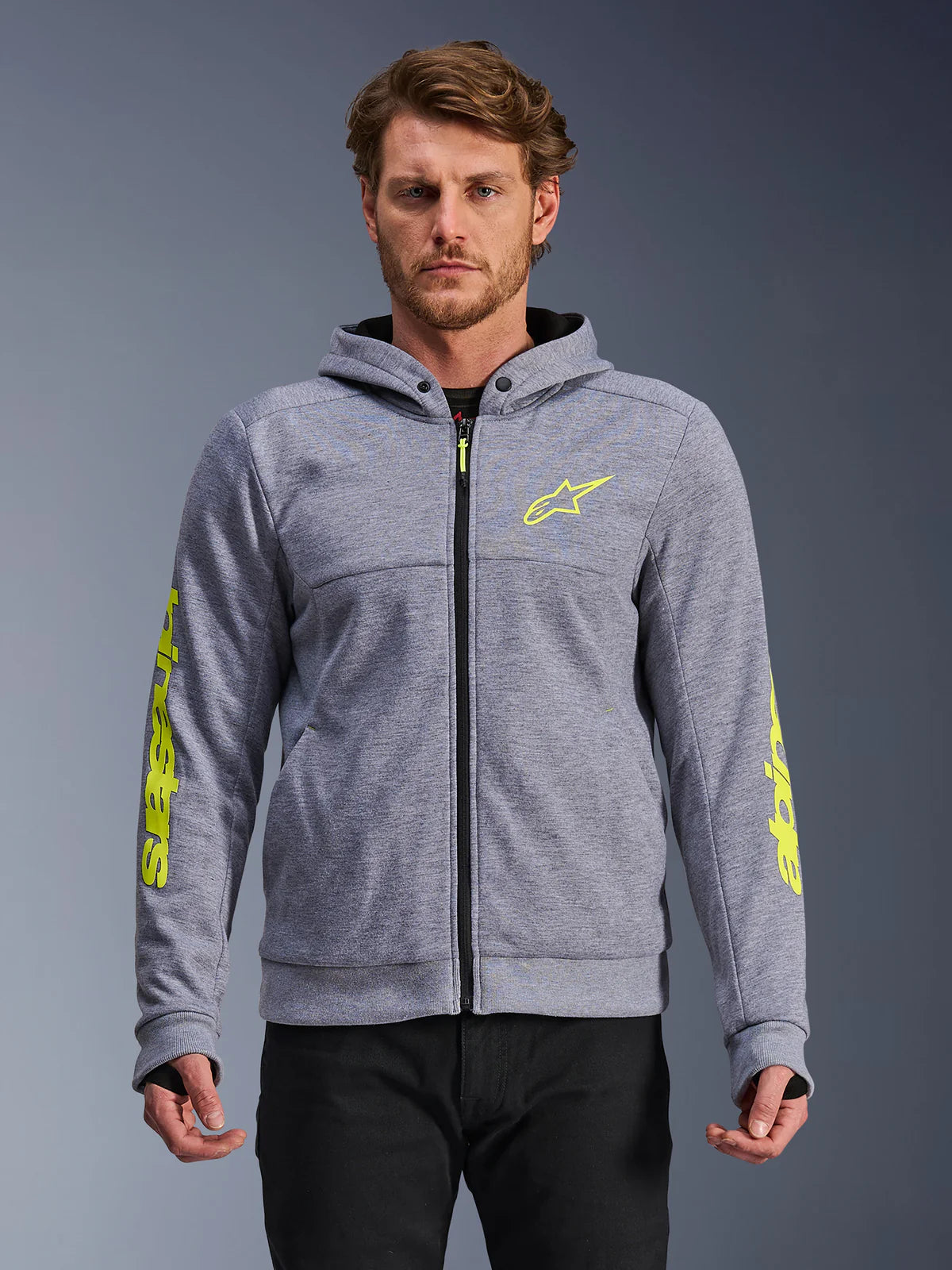 Felpa moto Alpinestars CHROME V2 SPORT HOOD GRIGIA GIALLO FLUO
