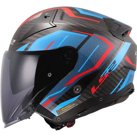 Casco Moto Jet Carbonio Ls2 OF603 INFINITY 2 CARBON BLU ROSSO