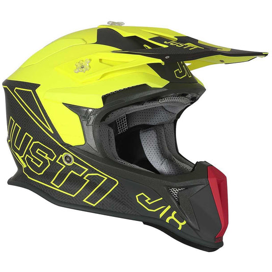 Casco Moto Cross Enduro Just1 J18 + MIPS VERTIGO Rosso Grigio Giallo Fluo