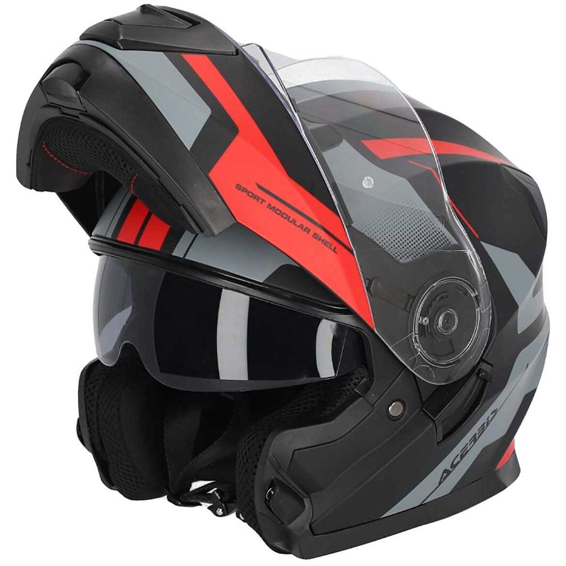 Casco Moto Modulare Acerbis Doppia Visiera SEREL 22.06 Nero Rosso Opaco