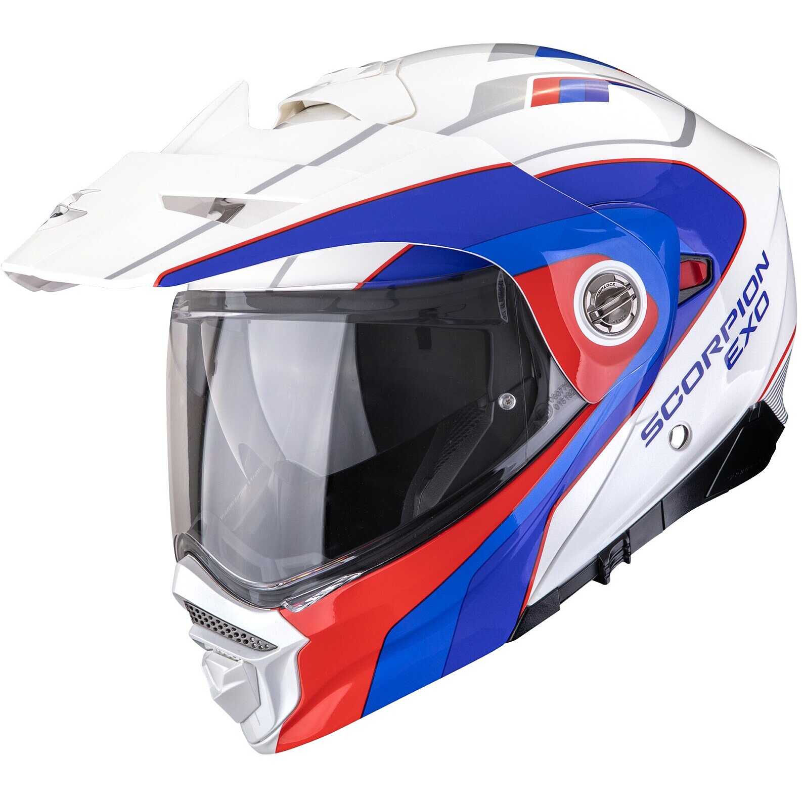 Casco Moto Modulare Adventure P/J Scorpion ADX-2 KAMPS Bianco Rosso Blu