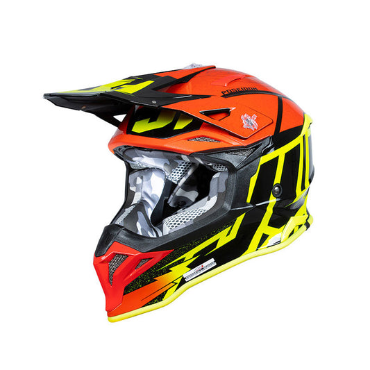 Casco Cross J39 rosso giallo fluo opaco